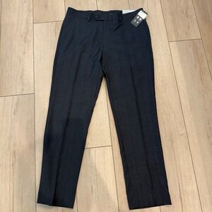 Alfani Mens‎ Slim Fit Dress Pants 33x30 Grey Burgundy Plaid Stretch Travel Ready